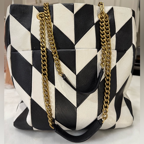 KARL LAGERFELD PARIS Lafayette Checkered Leather Shoulder Bag Tote & dust bag - Picture 2 of 12